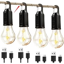 4 Pack Camping Lights Rechargeable, Hanging Tent Lights Bulb with Hook, Timer Function, 3 Lighting Modes Tent Lamp for Camping, Hiking, Backpacking, Emergency Outage(Black)