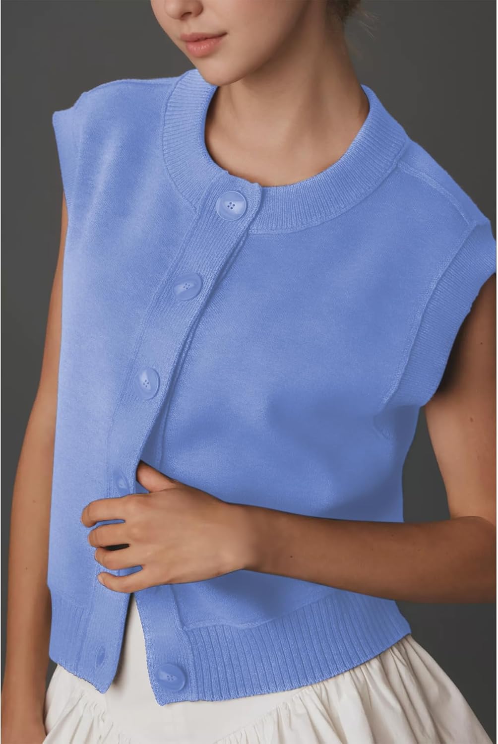 Ainangua Womens Cardigan Sweater Vest Casual Sleeveless Button Down Tops Summer Ribbed Tank Trendy Knitwear Outfits - Image 6