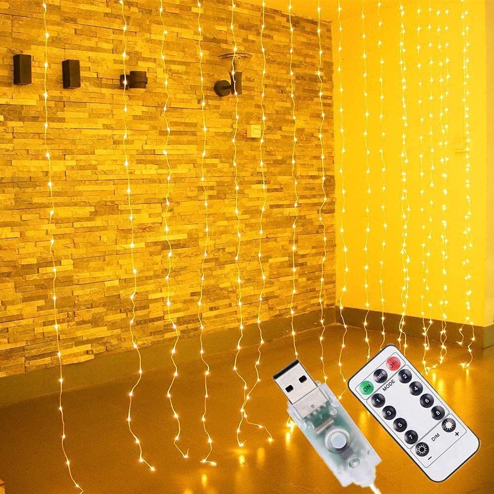 G&T Curtain String Lights Fairy Lights Twinkle Lights 300LED for Bedroom Wedding Party Youtuber Backdrop Ramadan,Parties,Birthdays,Indoor Outdoor Curtains And Wall Decoration (WARM WHITE, 3MX3M USB)