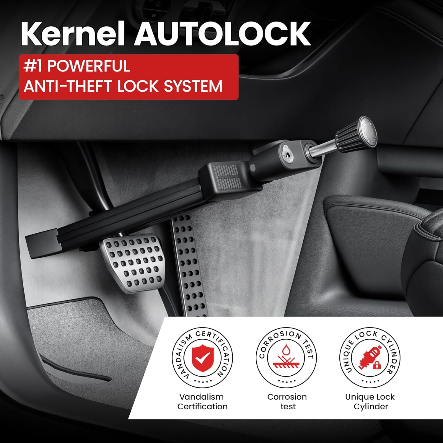 Brake Pedal Lock, Car Anti Theft Device, Heavy-Duty Retractable Car Theft Prevention Device, Universal Car Clutch Pedal Lock for Car Truck SUV Van Security with 3 Keys