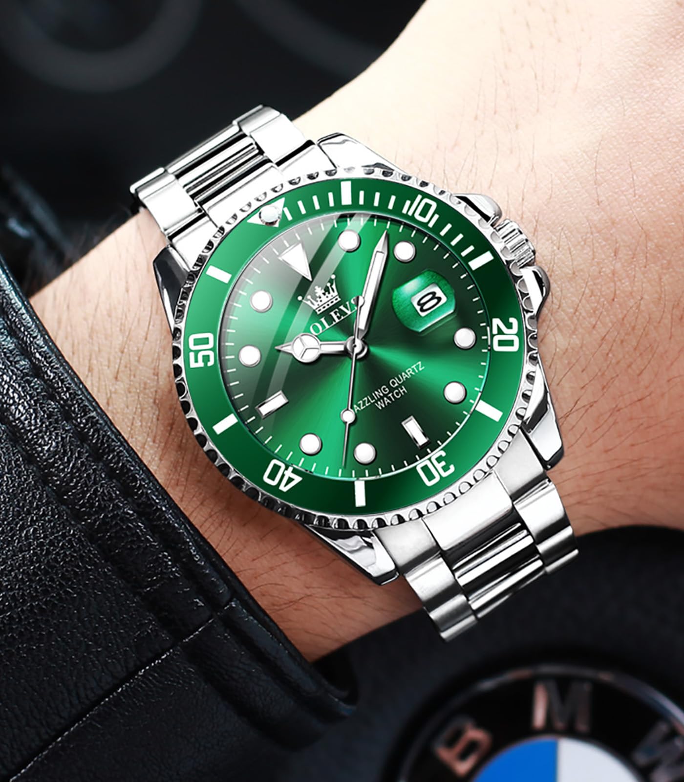 OLEVS Montre pour Homme étanche à Cadran pour Homme - Montre Bracelet de Luxe en Acier Inoxydable Bicolore avec Date du Jour - Montre Classique de Sport à Quartz avec Grand Cadran