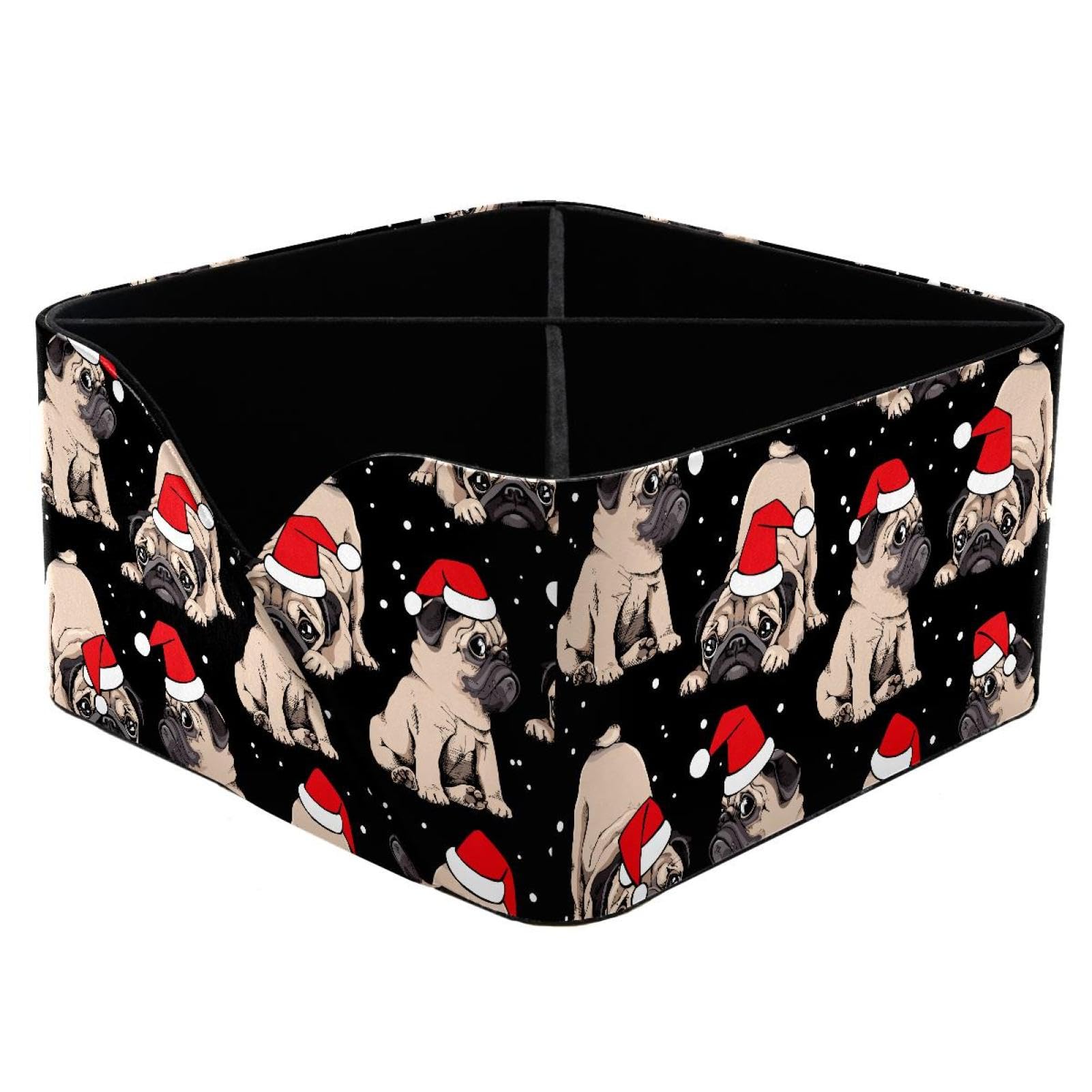 KengjuTesu Beige Puppies Pugs Santa's Red Cap Snow Night Desktop Organizer Pen Holder, Rectangular Pencil Cup for Office, Study and Makeup Stations