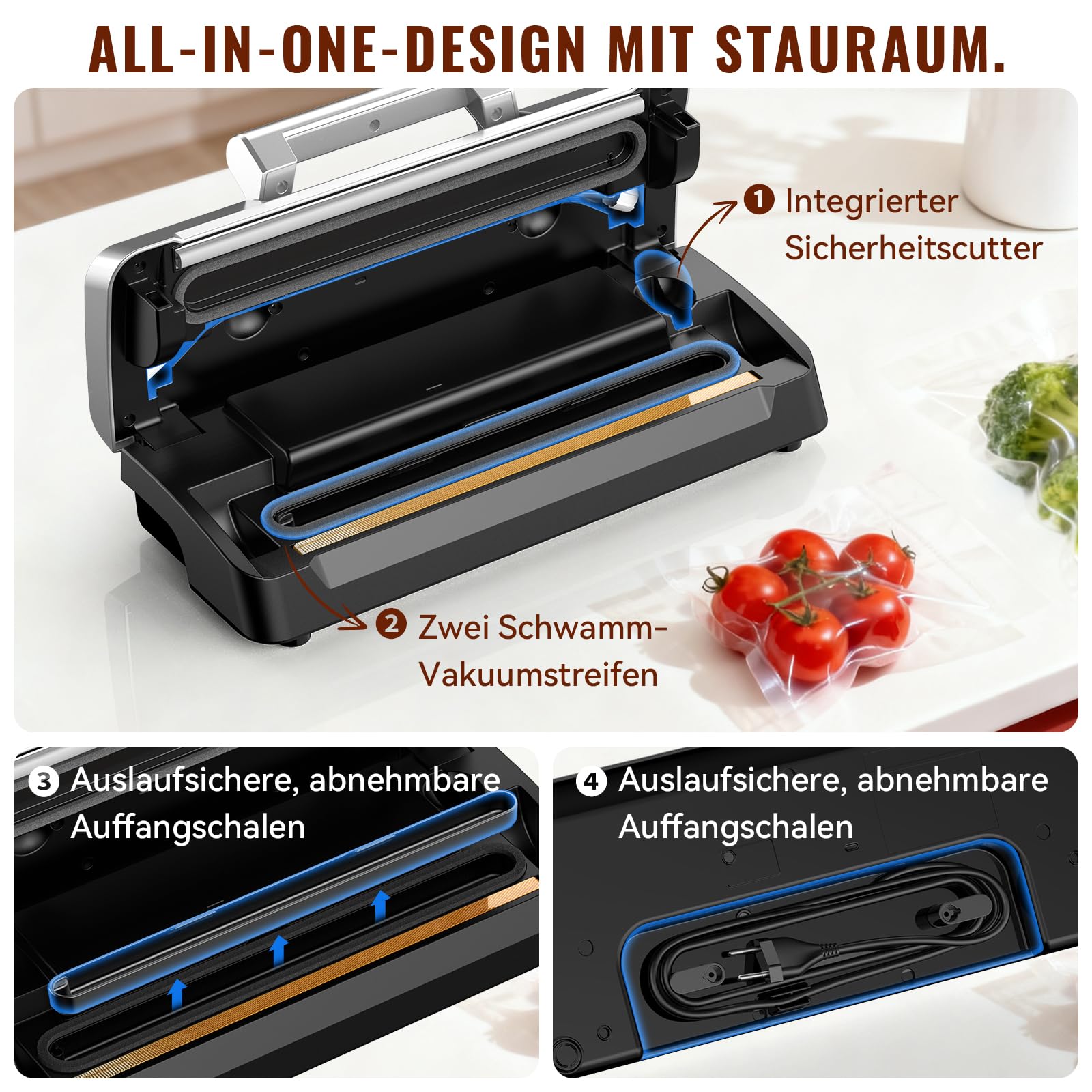 Gavasto Vakuumierer, 90kPa Vakumierergerät für lebensmittel, 20L/min Doppelpumpe, smarte LED-Anzeige, Feucht- & Trockenmodus, integrierter Sicherheitsschneider, inkl. Beutel