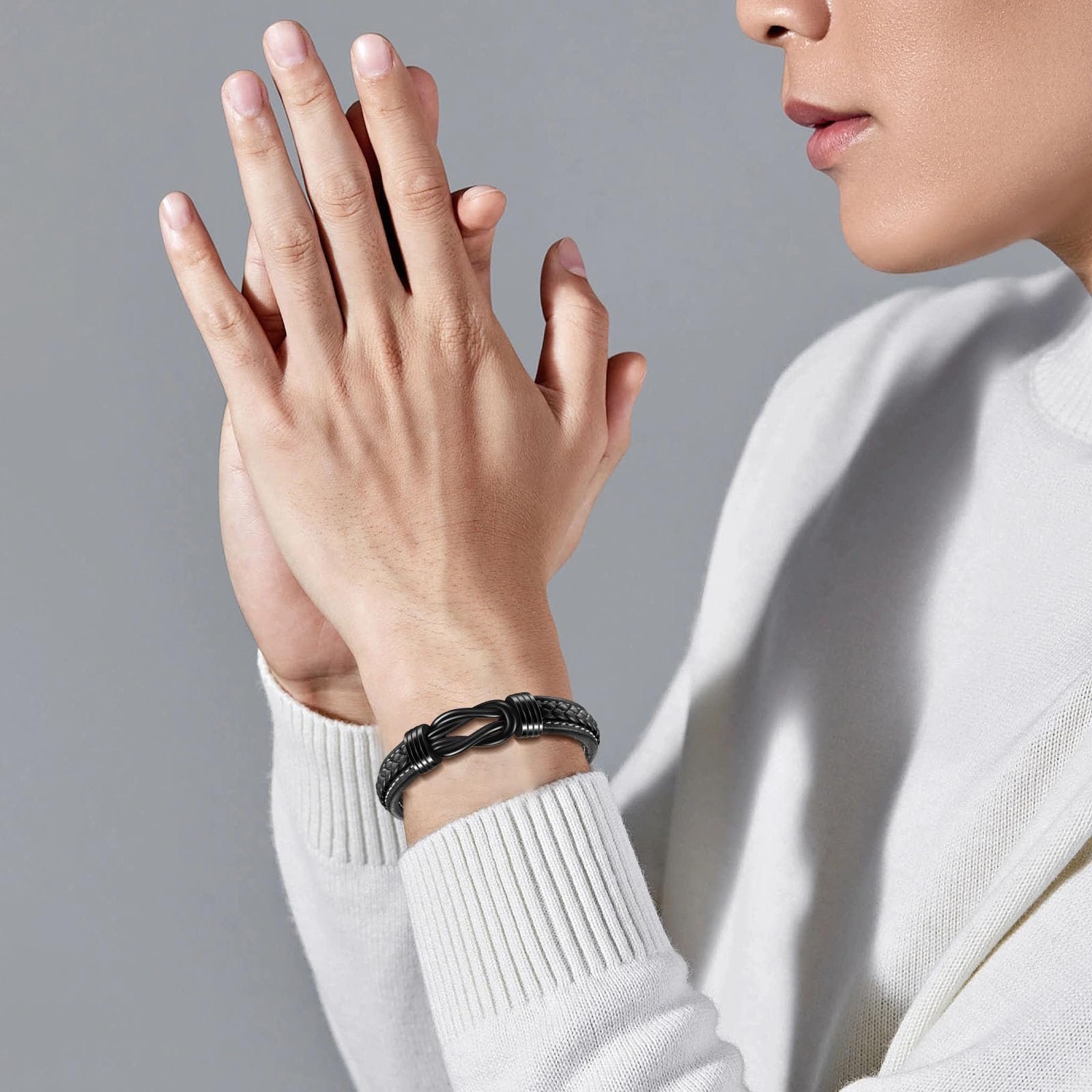 YELUWA Dia Del Padre Regalos, Pulsera Hombre, Regalos Para El Marido Los Hombres De Acero Inoxidable Pulsera De Cuero Trenzado Cumpleaños, Aniversario, Día De San Valentín, Regalo De Cumpleaños