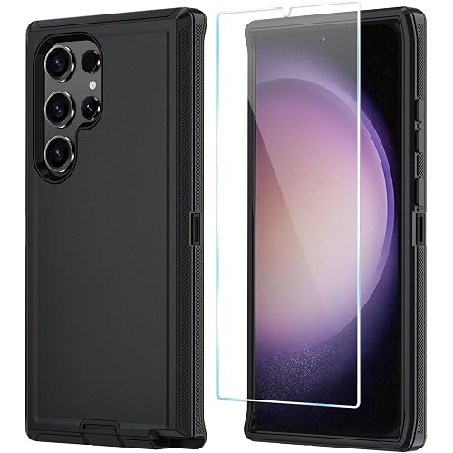 ONOLA Phone Case for Samsung Galaxy S23 Ultra Case with HD Screen Protector, Heavy Duty Shockproof & Dropproof 3-Layer Cover Phone Case for Galaxy S23 Ultra 6.8'',Black