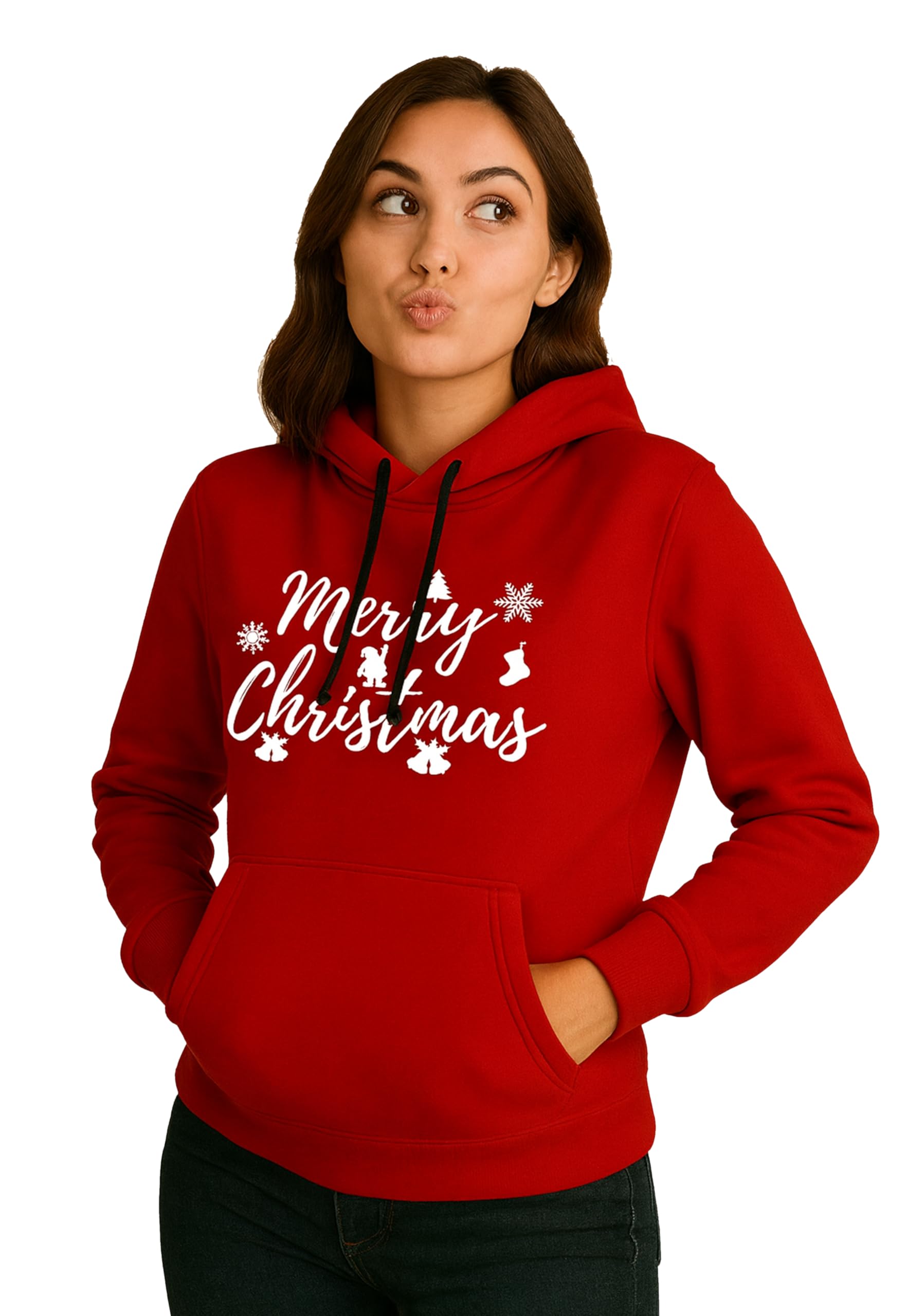sje collection Hoodies || Women's Cristmas Hoodie || Winter Kangaroo Pocket Hood for Women & Girls ||Latest Trending Hoodie Merry Cristmas Red-picture-34
