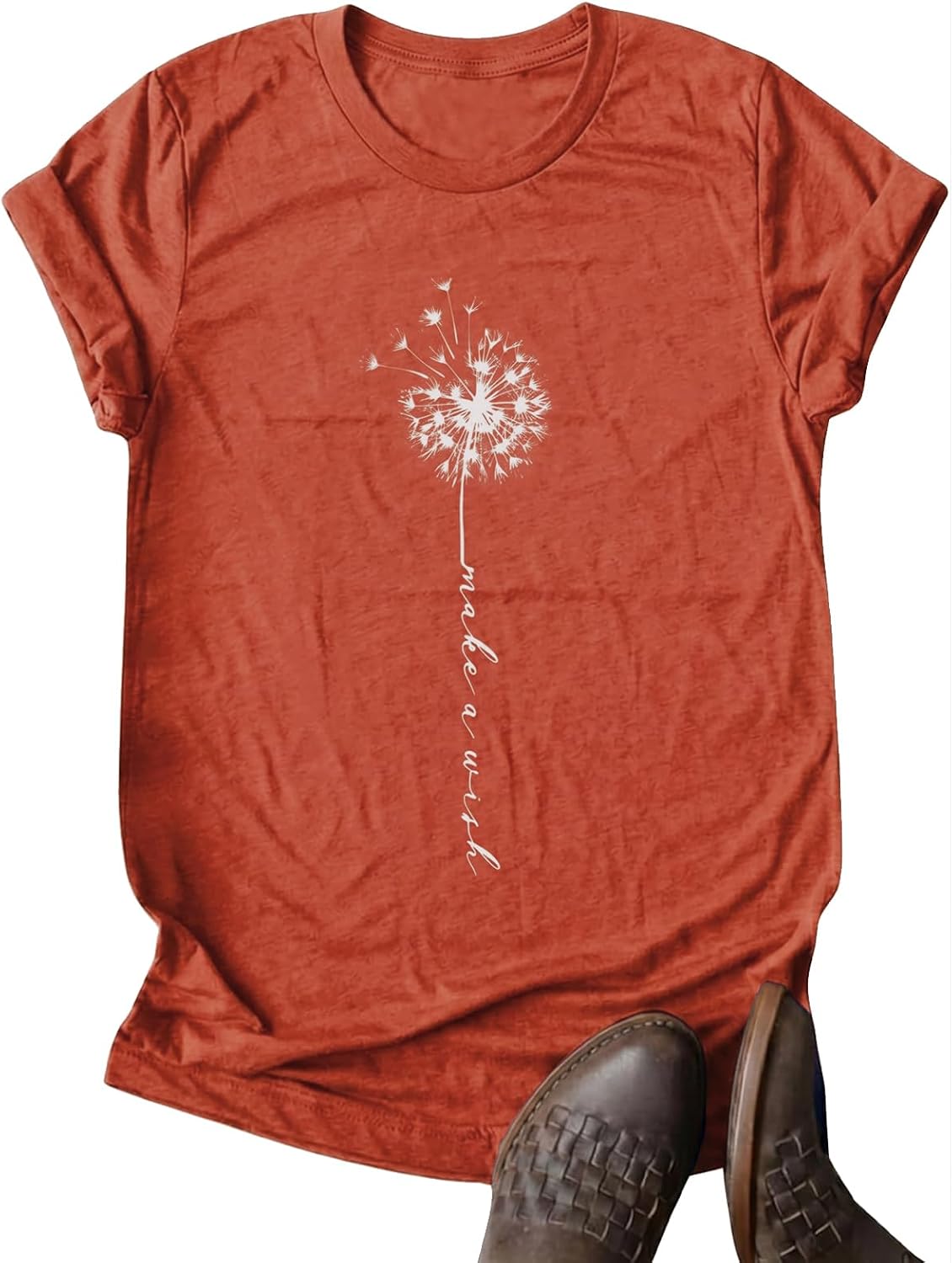 MaQiYa Womens Cute Make A Wish Dandelion Printed Tee Shirts Summer Cotton Vintage Graphic Tees Tops