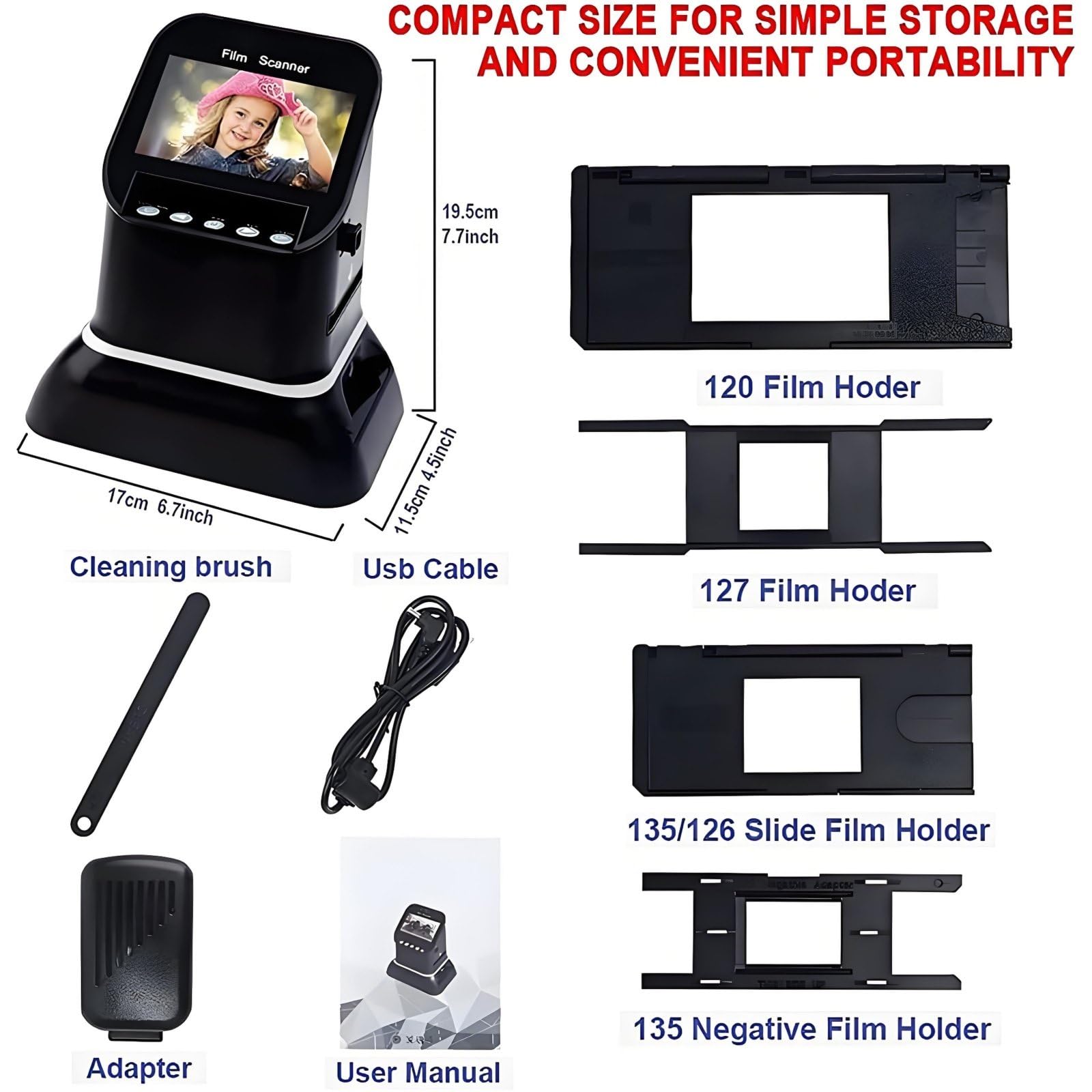 Escáner Digital de películas y Diapositivas de Alta resolución:Convierte Negativos y Diapositivas de 35 mm,135 mm,126 mm y 127 mm a 1080p.Conversor digitalizador de películas de 1200 dpi