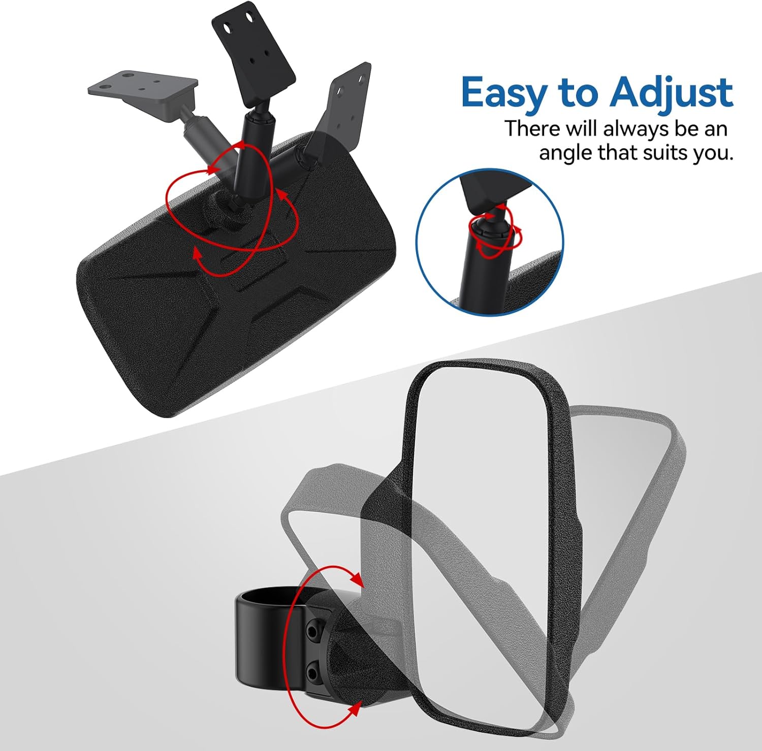 UTV RZR Rear View Mirror and Side Mirrors Set with 1.75"-2" Roll Bar Cage,Large Rear View Side Mirrors Compatible with Polaris RZR Can Am X3 Commander Kawasaki Mule Rhino(ONLY ROUND TUBE ROLL BAR)
