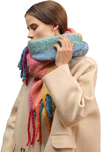 Miniatura 7 de Bufanda cálida para mujer, colorida y suave, cómoda, elegante chal de pashmina para clima frío, bufanda larga de moda, borla de coleta