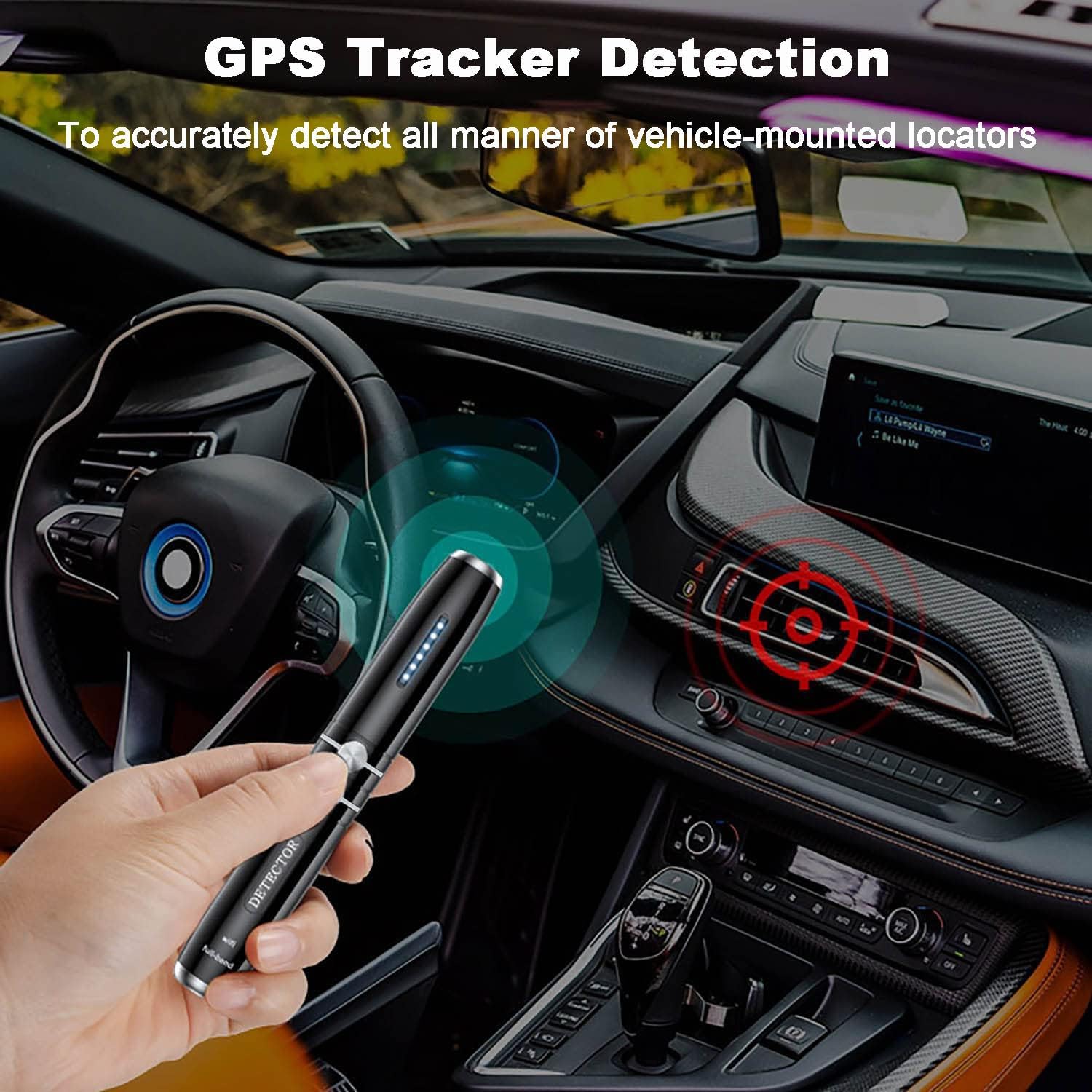 Acbaeta AK480+ detecting a GPS tracker in a car interior