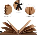 Scrapbook Album with 60 Pages Thick Kraft Paper, 8×8in Brown DIY Photo Book, Small Memory Book with Photo Corners for Baby Family Lovers Pets