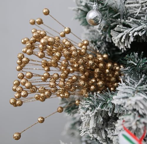 Miniatura 2 de 100 adornos artificiales de tallo de bayas con purpurina de 13.8 pulgadas, púas decorativas de Navidad, ramas para decoración de árbol de Navidad,