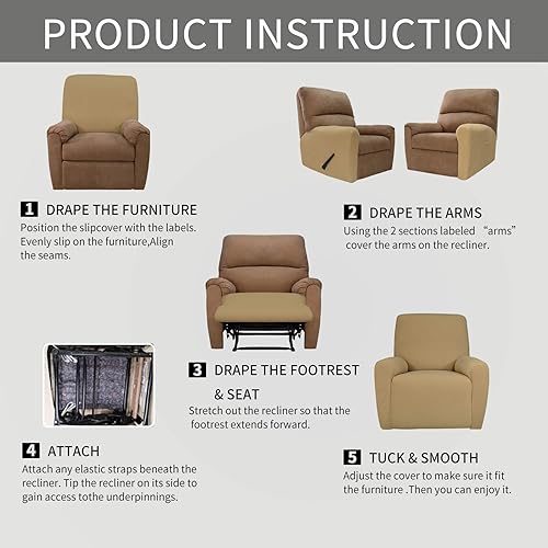 Miniatura 714 de Funda elástica para sofá reclinable de fácil colocación, Tela mezcla de poliéster Algodón, Arena