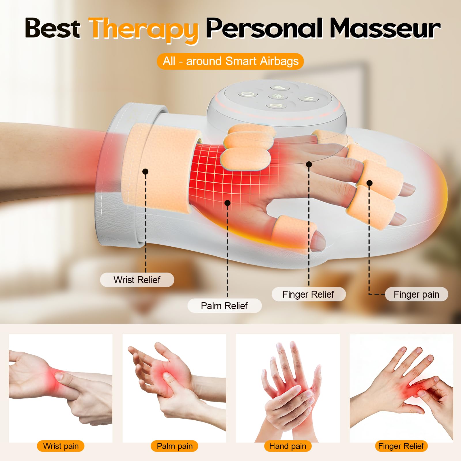 Massaggiatore manuale con calore e compressione, guanto elettrico per massaggio Shiatsu contro il dolore artrite e sindrome del tunnel carpale, 3 modalità e 5 livelli di intensità, per casa e ufficio