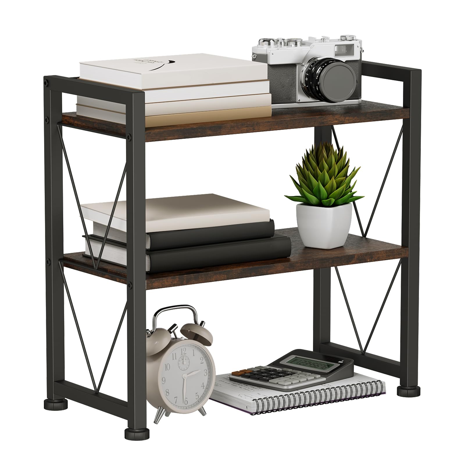 Organizzatore per Scrivania VSIWB in Legno, Mini Mensola da Tavolo, Piccola Libreria a Scaffali Aperti, Mobiletto Compatto per Ufficio e Casa 41x20x37cm (Marrone)