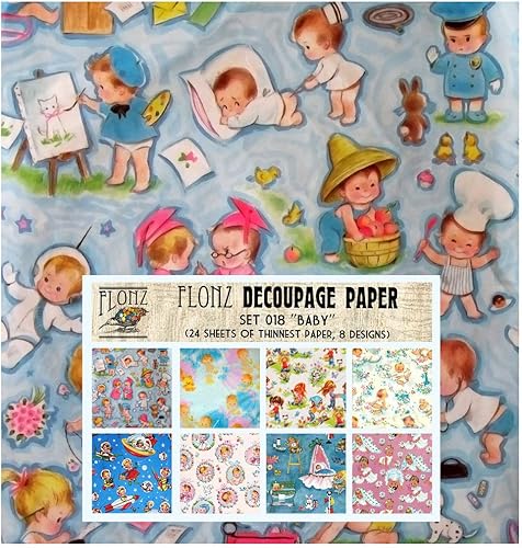 Decoupage - Paquete de papel (24 hojas de 6 x 6 pulgadas) para recién nacido, FLONZ, papel de estilo vintage para decoupage y manualidades