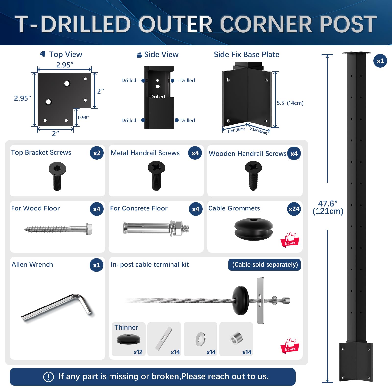 Snapklik.com : Gyykzz Side Mount Outer Corner Post 42" (Post Body 48 ...
