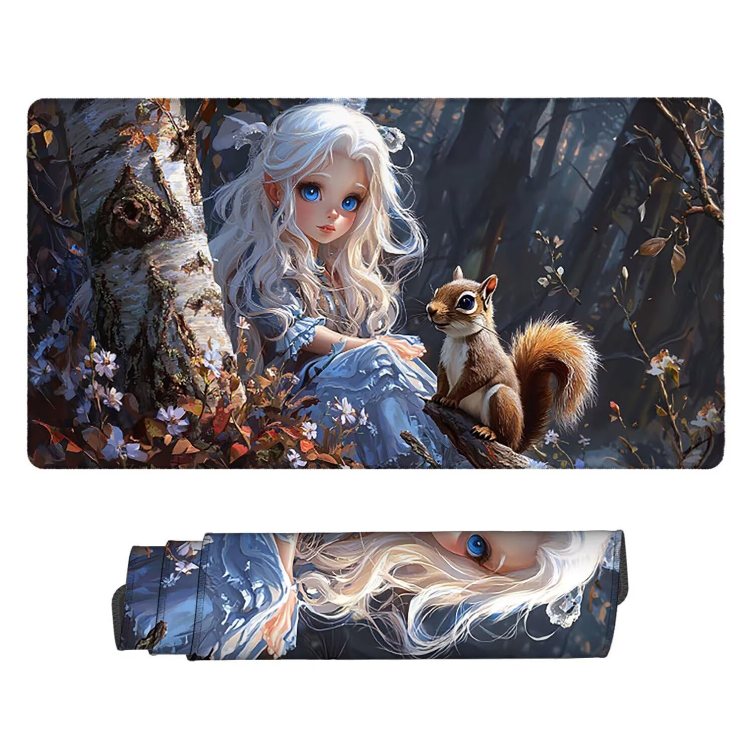 Tappetino per Mouse XXL 1200 x 600 mm Tappetino Mouse Gaming Grande, Mousepad con Base in Gomma Antiscivolo, Tappeto per Tavolo da Gaming per Mouse e Tastiera, Accessori PC (Ragazza scoiattolo) H-839