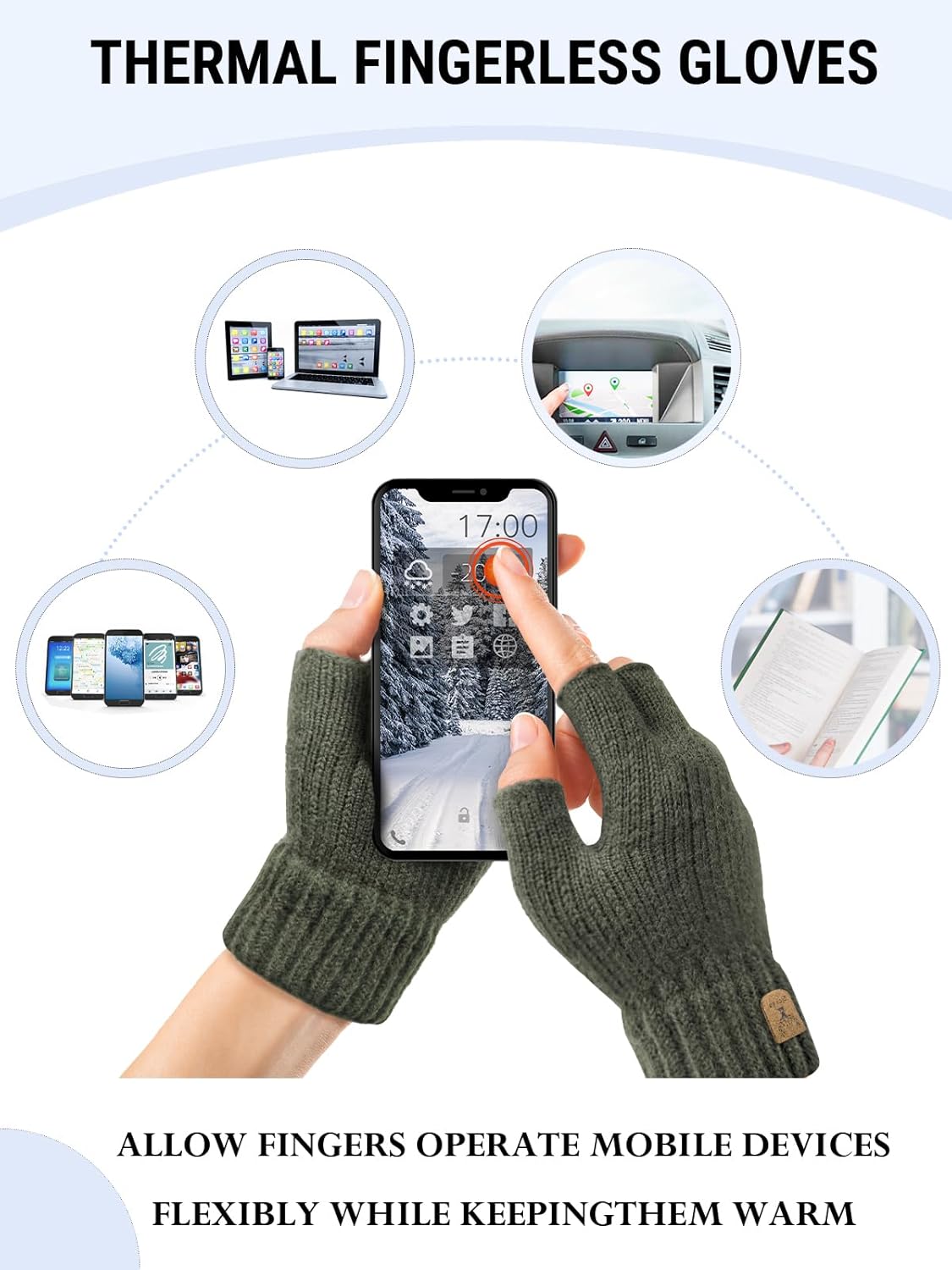 Fingerless Gloves Half Finger Winter Warm Knitted Gloves Working Running Biking Driving for Men and Women - Image 3