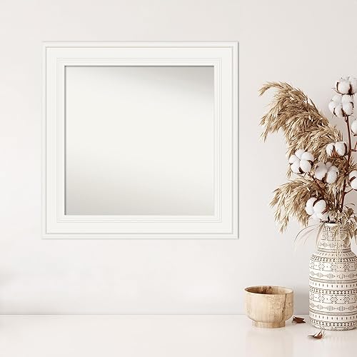 Miniatura 5 de Amanti Art Espejo de baño blanco para sobre el fregadero, 26 x 26 pulgadas, espejo cuadrado blanco Ridge de tocador, marco de madera tradicional