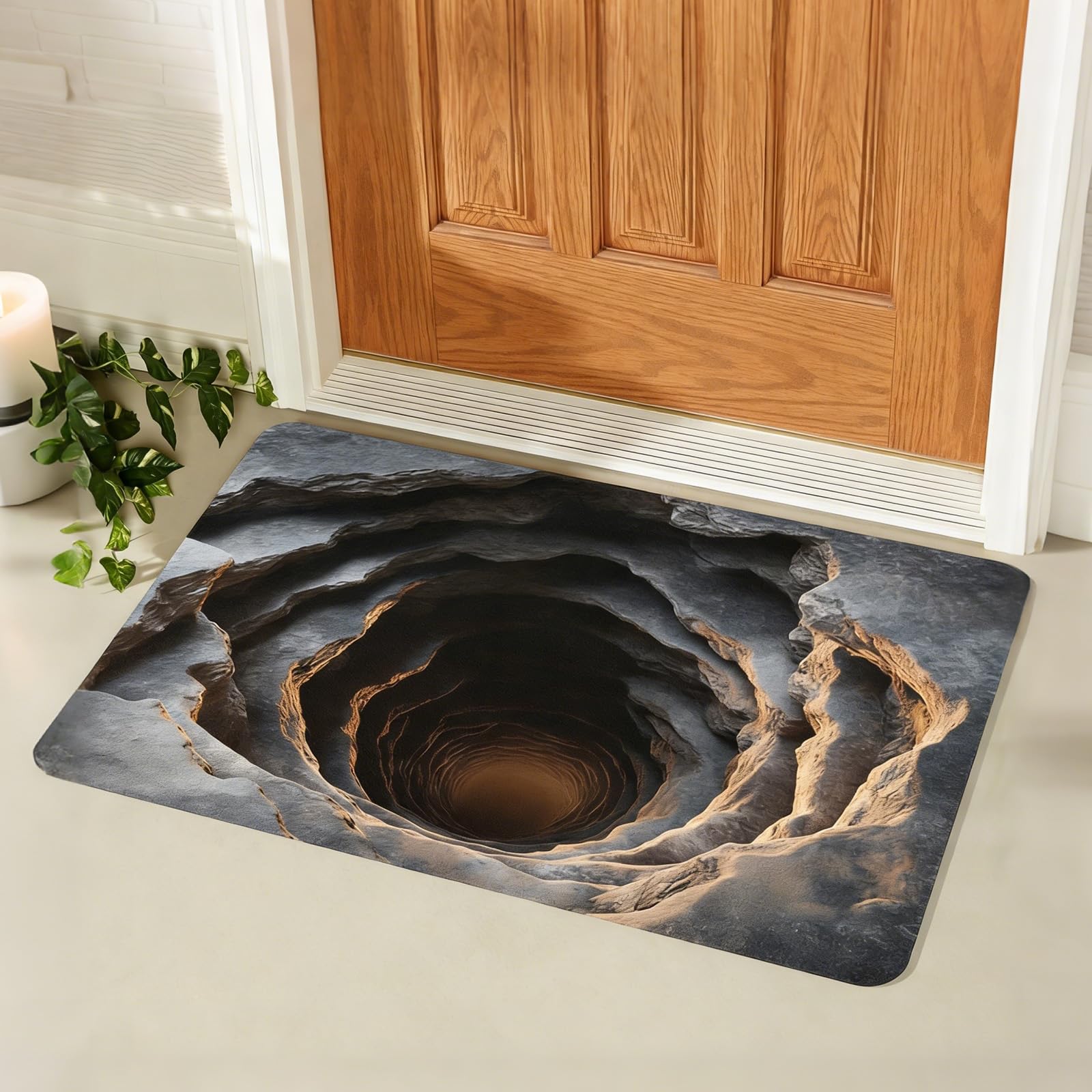 Valicaer Optical Illusion Rug, 3D Rugs Illusion Mats,Visual Trap Hole Design Non-Slip Floor Mat for Indoor Outdoor Living Room Bedroom Porch Decor(15.7 × 23.6 in)