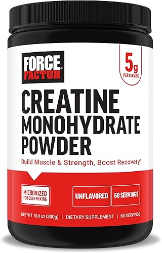 Force Factor Monohidrato de creatina en polvo, dosis micronizada de 0.18 oz para apoyar el crecimiento muscular, la fuerza, la recuperación, la