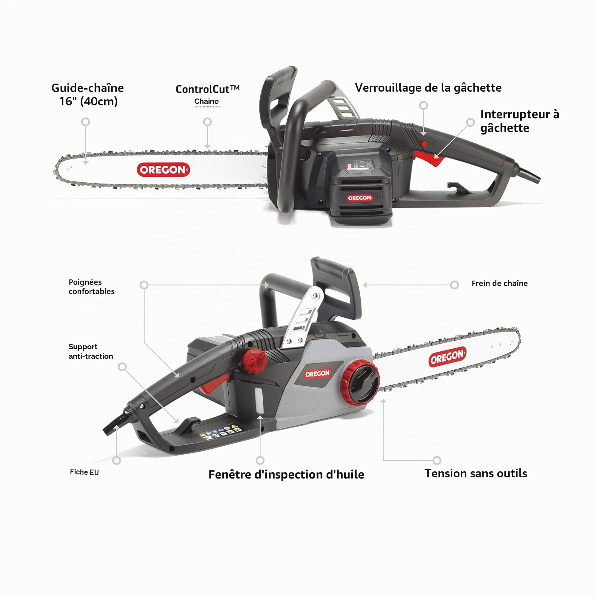 Oregon Tronçonneuse Électrique Filaire 2400W – Guide 40 cm, Chaîne ControlCut, Faible Rebond, Silencieuse et Légère, Lubrification Automatique – Garantie 3 Ans (CS1400)