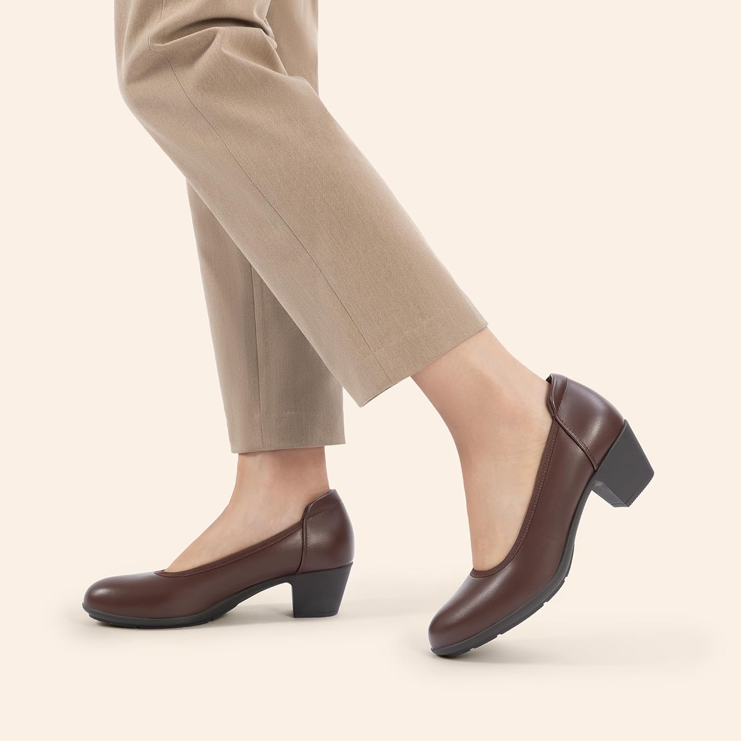 DREAM PAIRS Women's Low Chunky Heels Comfortable Block Work Pumps Closed Round Toe Dress Shoes for Office Business - Image 2