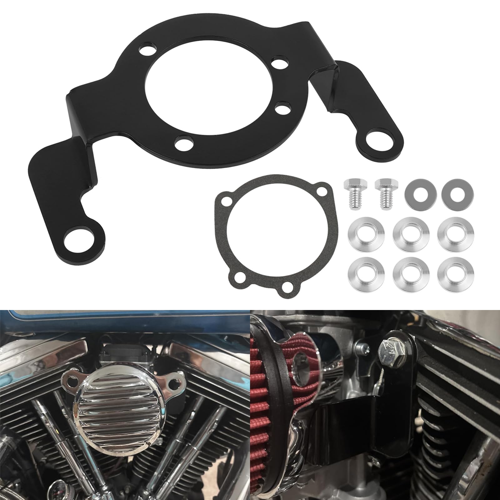 Air Cleaner Filter Support Carb Support Bracket Replacement For Harley Big Twin/Twin Cam 1993-2017 (Black)