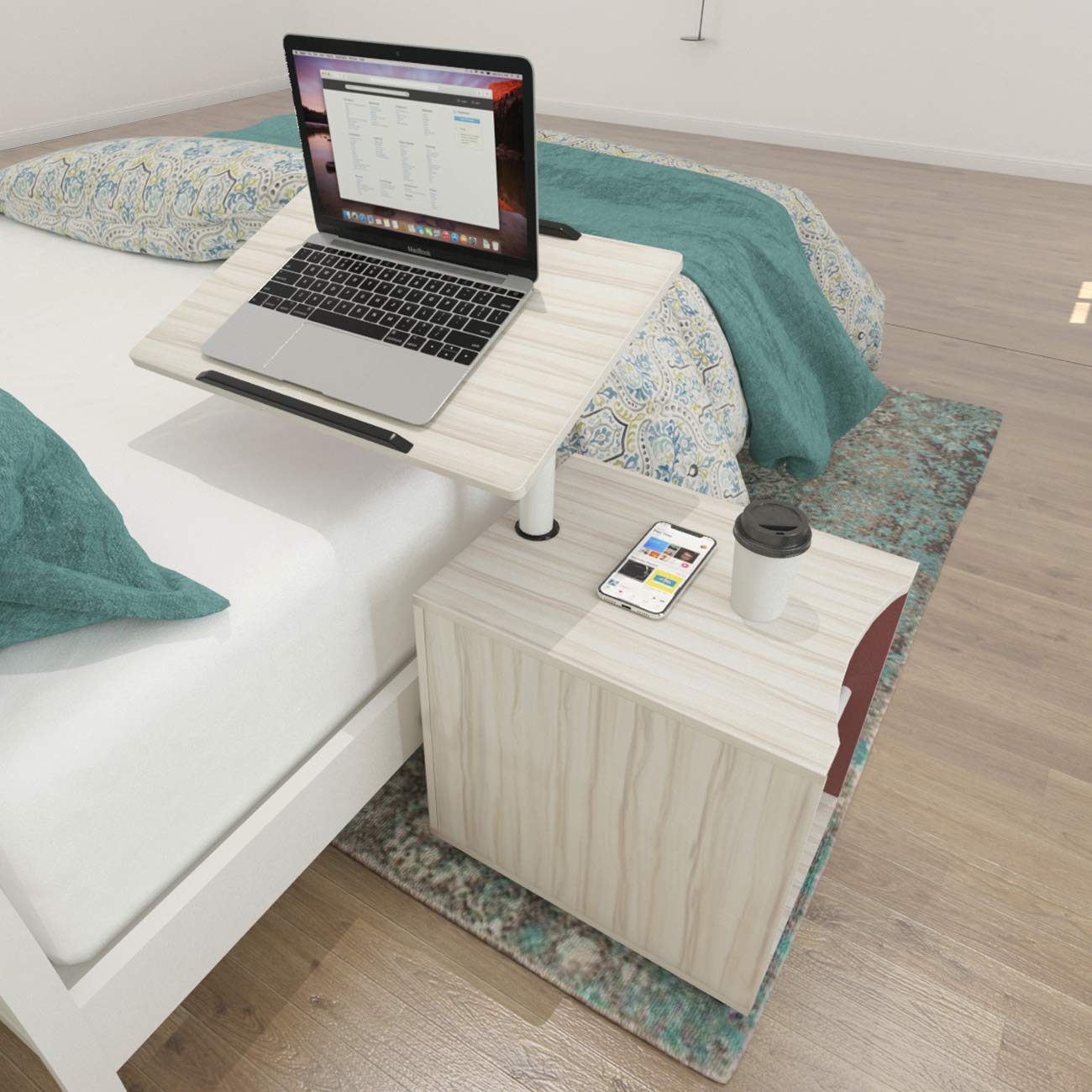 SogesHome Comodino regolabile in altezza per camera da letto cassettiera con cassetto con ripiano orientabile ruote universali richiudibili