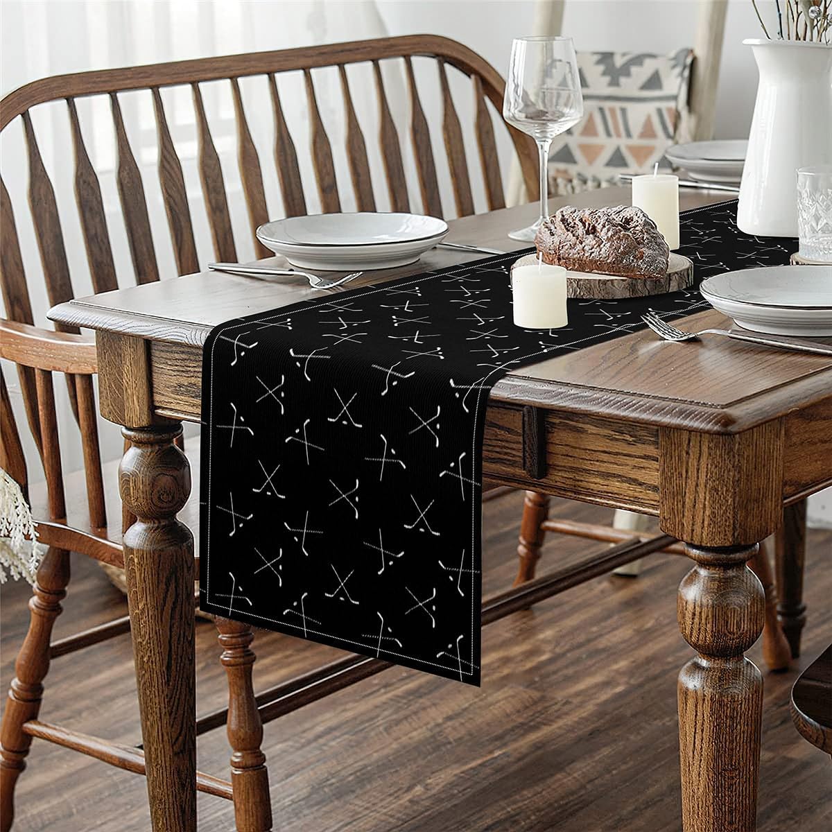 Feelyou Hockey Player Seasonal 13" x 120" Ice Hockey Table Runner Ice Sports Games Home Decor for Living Room Dresser Scarfs Dresser Runners Decor Puck Hockey Table Decoration for Kitchen Dinning