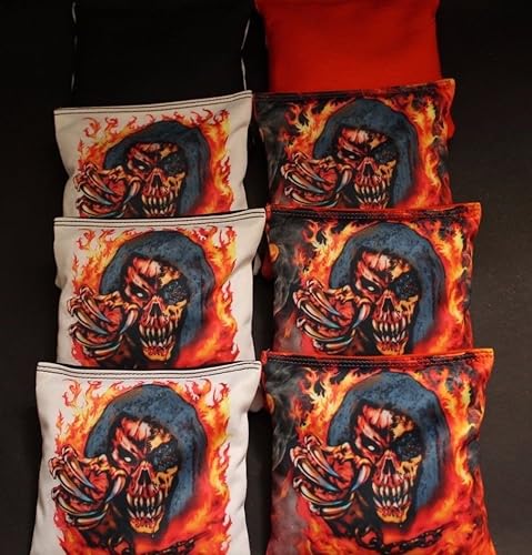 Miniatura 2 de BackYardGamesUSA Villain Phantom Skeleton Skull Flames 8 ACA Regulation Cornhole Bean Bags B315