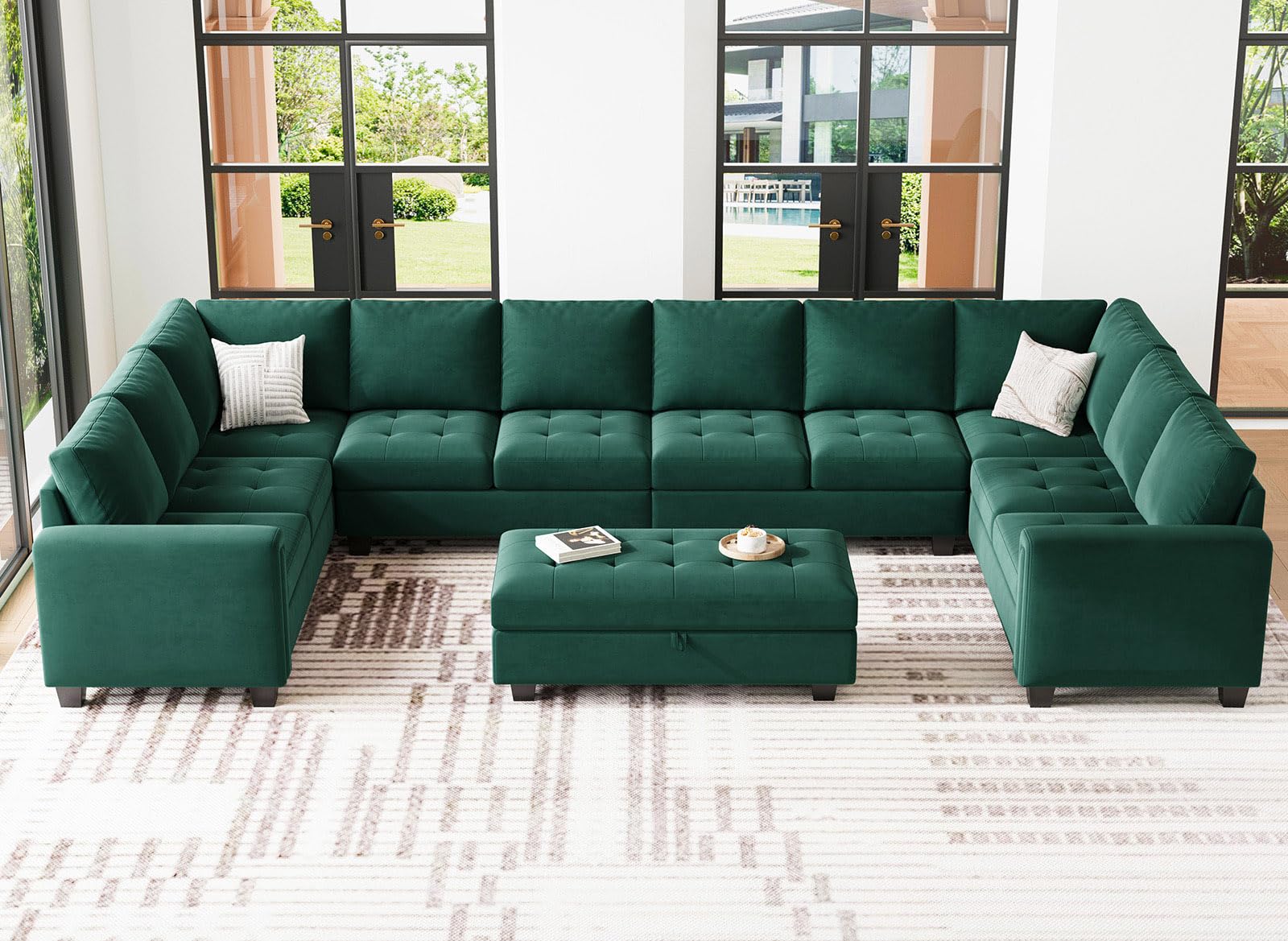 Belffin Oversized Modular Sectional Sofa U Shaped Sofa with Storage Ottoman Convertible 10-Seater Velvet Sectional Sofa with Chaises Green