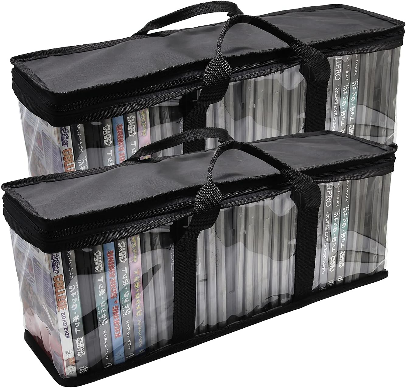 CKCY Potable DVD Storage Bags (2-Pack)，Stackable Movie DVD Organizer with Handles,Holds up to 80 DVDs (40 Each Bag),Convenient Travel Case for Media