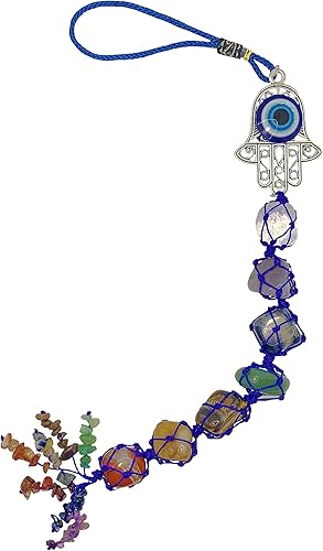 Miniatura 10 de LUCKBOOSTIUM Herradura de mal de ojo con borlas colgantes de 7 chakras y piedras preciosas – Llavero con dije de buena suerte, felicidad y Herradura