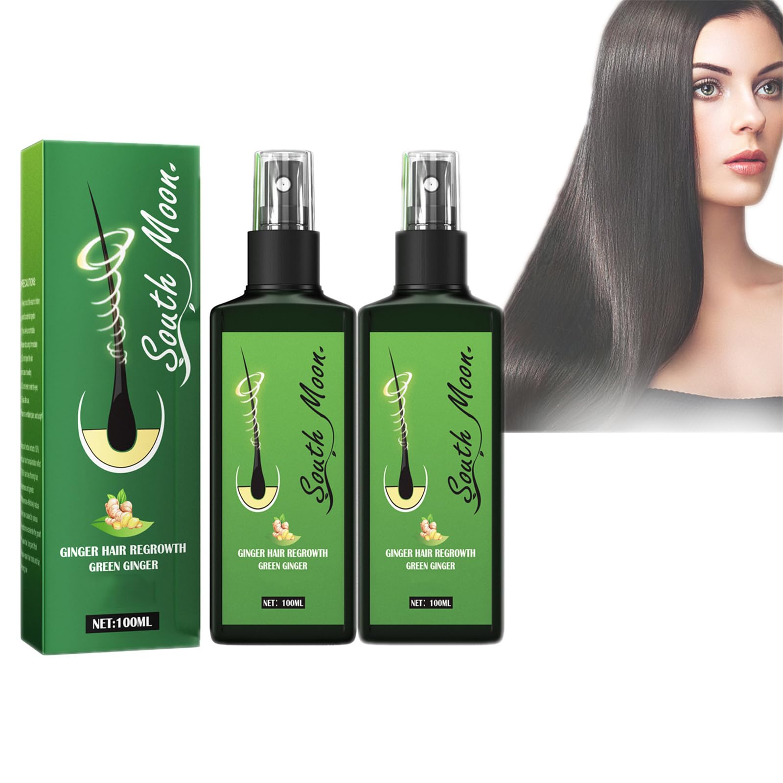 Mikabila 2pcs Spray para el Crecimiento del Cabello,Serum de Crecimiento del Cabello con Esencia de Jengibre, Esencia en Spray Anticaída,Spray Anticaida de Cabello y Crece Pelo, para el Crece Rápido