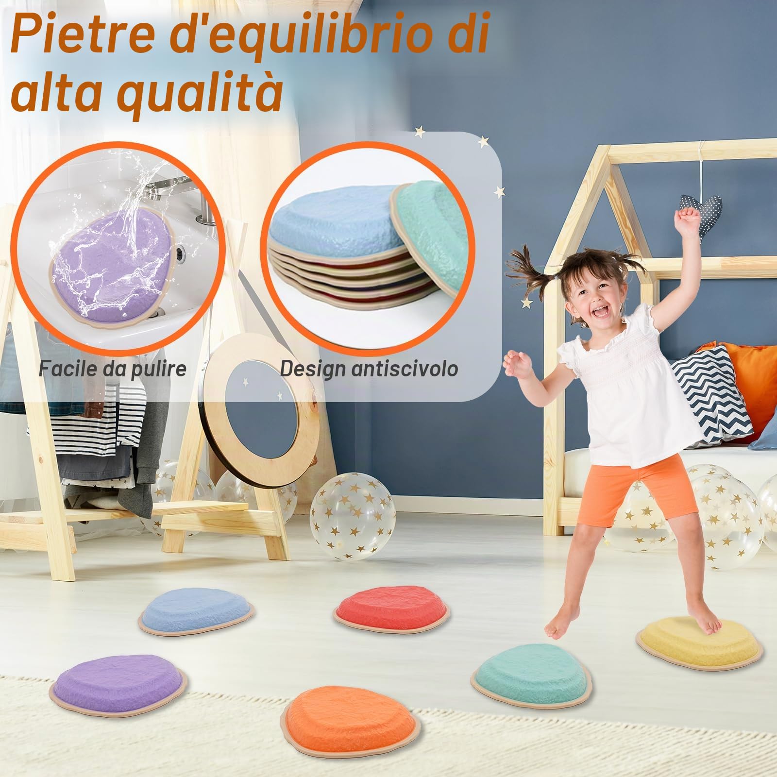 Pietre di Bilanciamento per Bambini, 6PCS Stepping Stones Impilabili, Prcorso Psicomotricità Bambini per Interni ed Esterni, Gioco Equilibrio Sensoriale, Promuovere l'equilibrio e Coordinazione