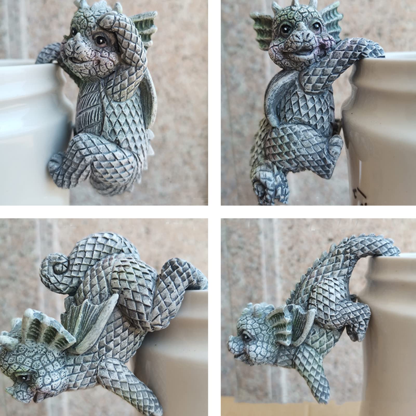 Tuzsocr 4 piece Courtyard Dinosaur Plant Pot Hanger,Outdoor Dinosaur Hanging Cup Model,Lovely Resin Dragon Statue,Hanging Garden Ornament,for plant pots planters - Image 4