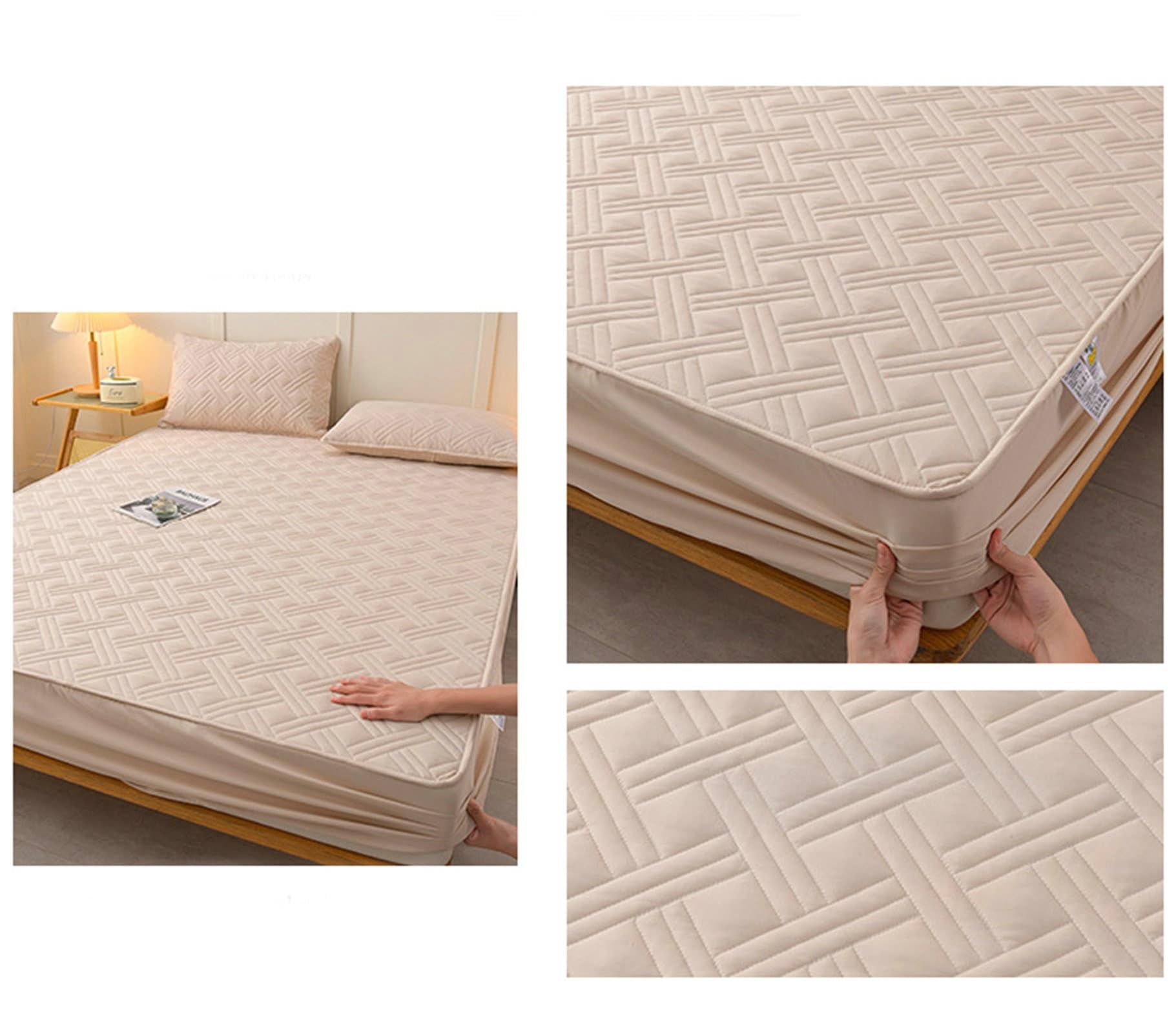 AMDXD Betttuch 180x200cm Warm, Spannbettlaken Einfarbig Khaki Schlafkomfort, Polyester Baumwolle Tagesdecken Unterbett als Schutz für Boxspringbett & Topper