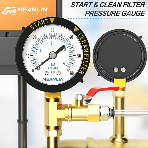 Miniatura 3 de MEANLIN MEASURE Marco de plástico de 0  60 psi, medidor de presión de arranque NPT de 14 pulgadas y filtro limpio, adecuado para piscina, spa,