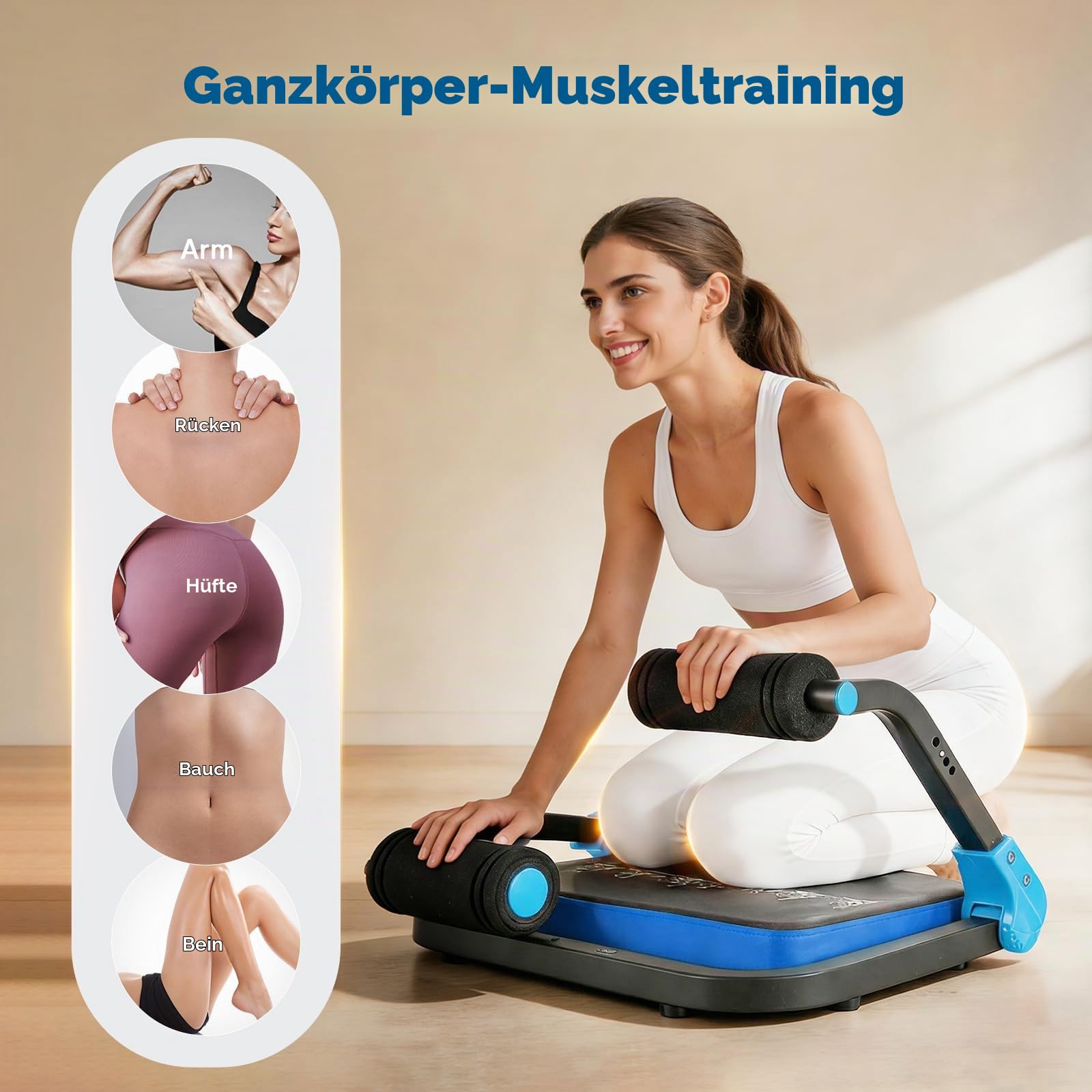 Bauchtrainer für Zuhause 4 Widerstandsstufen – Ganzkörper Core-Trainer für Zuhause, 150 kg belastbar, tragbares Fitnessgerät für Sit-ups, Arme & Beine