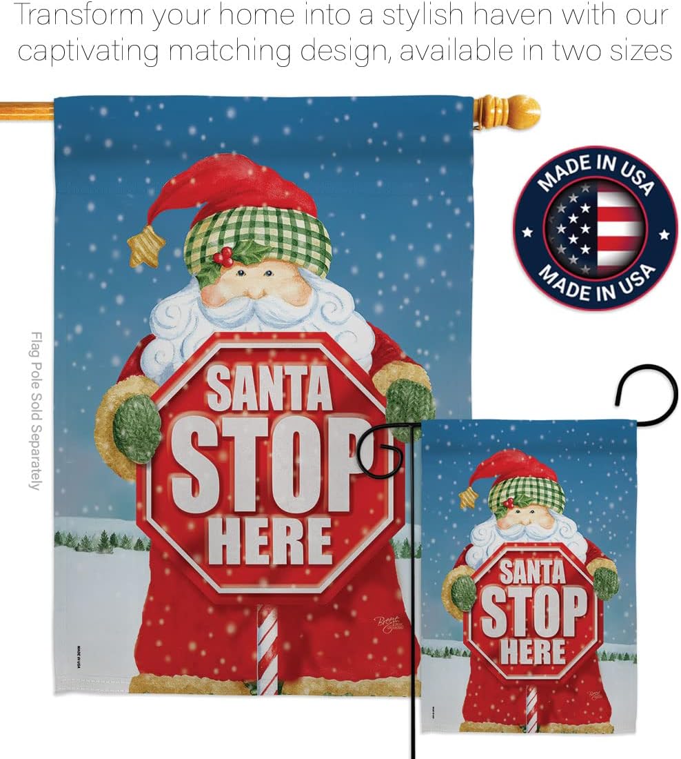 Breeze Decor H114137 Santa Stop Here Winter Christmas Decorative Vertical Garden Flag, 28" x 40", Multicolor