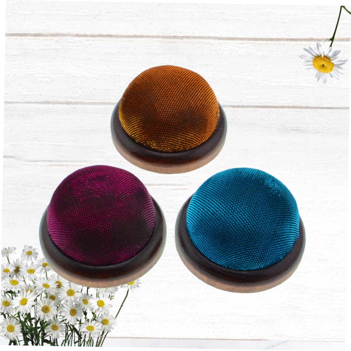 STOBOK 9piezas Cojín De Agujas Base De Madera y Brillo De Dorado Rojo Azul Organizador De Alfileres Para Manualidades y Costura