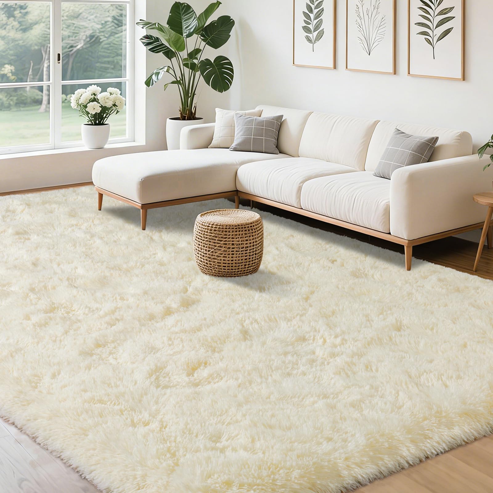 BSGIFT Hochflor Teppich 140x200 Beige, Langflor Shaggy Wohnzimmer Teppich Flauschig, Modern Wohnzimmerteppich Bettvorleger High-Pile Carpet rutschfest für Schlafzimmer Kinderzimmer