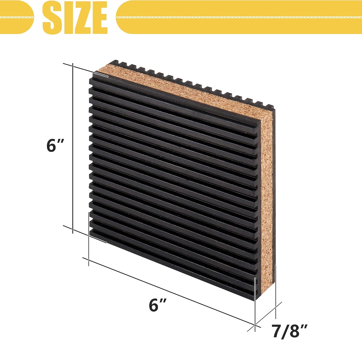 4 Pack Rubber Anti Vibration Pads with Cork Material, 6" x 6" x 7/8" Vibration Isolation Pads for Air Conditioner,HVAC System,Compressors,Washer and Dryer Noise and Vibration Reduction