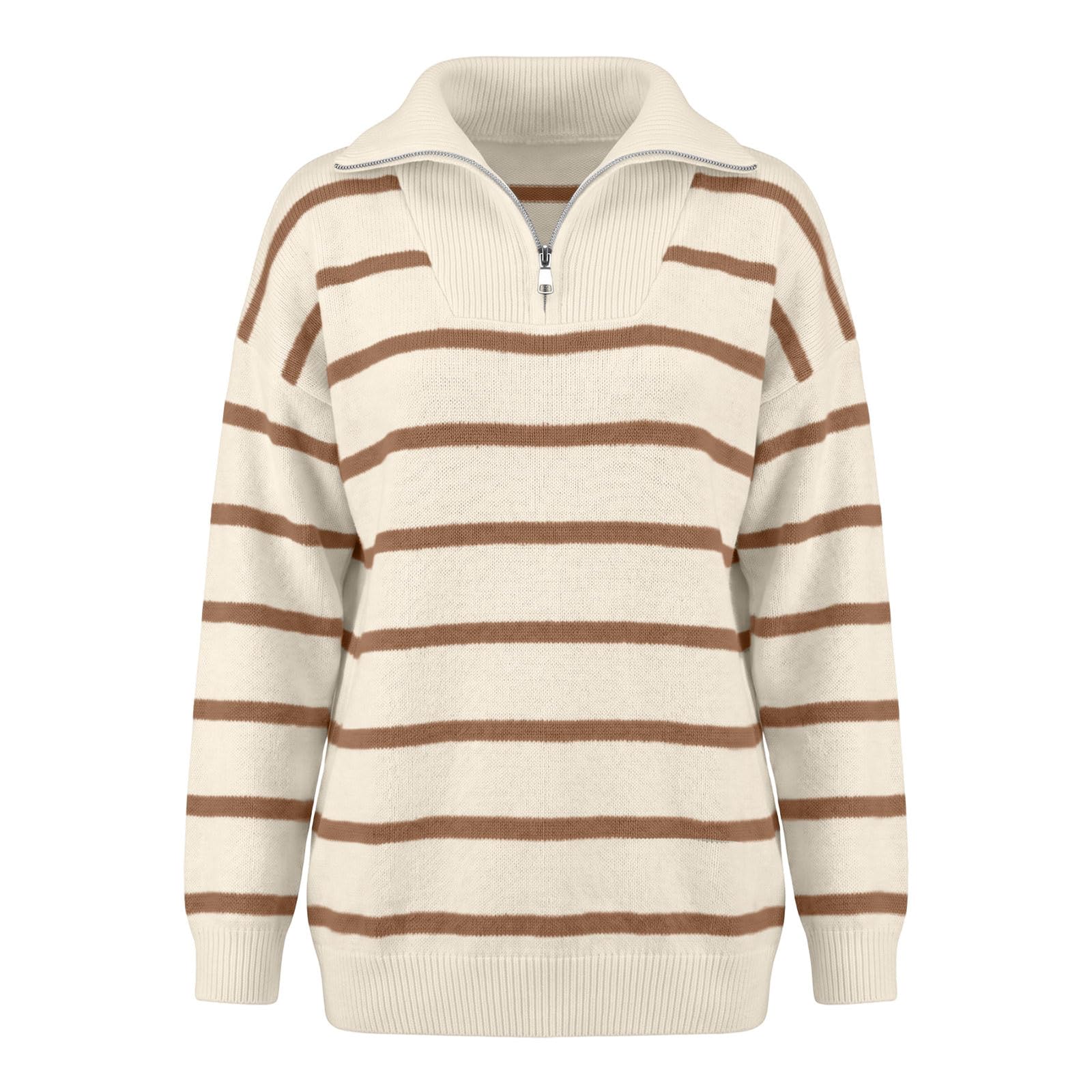 Strickpullover Damen Gestreifter Winterpullover Oversize Langarmshirt