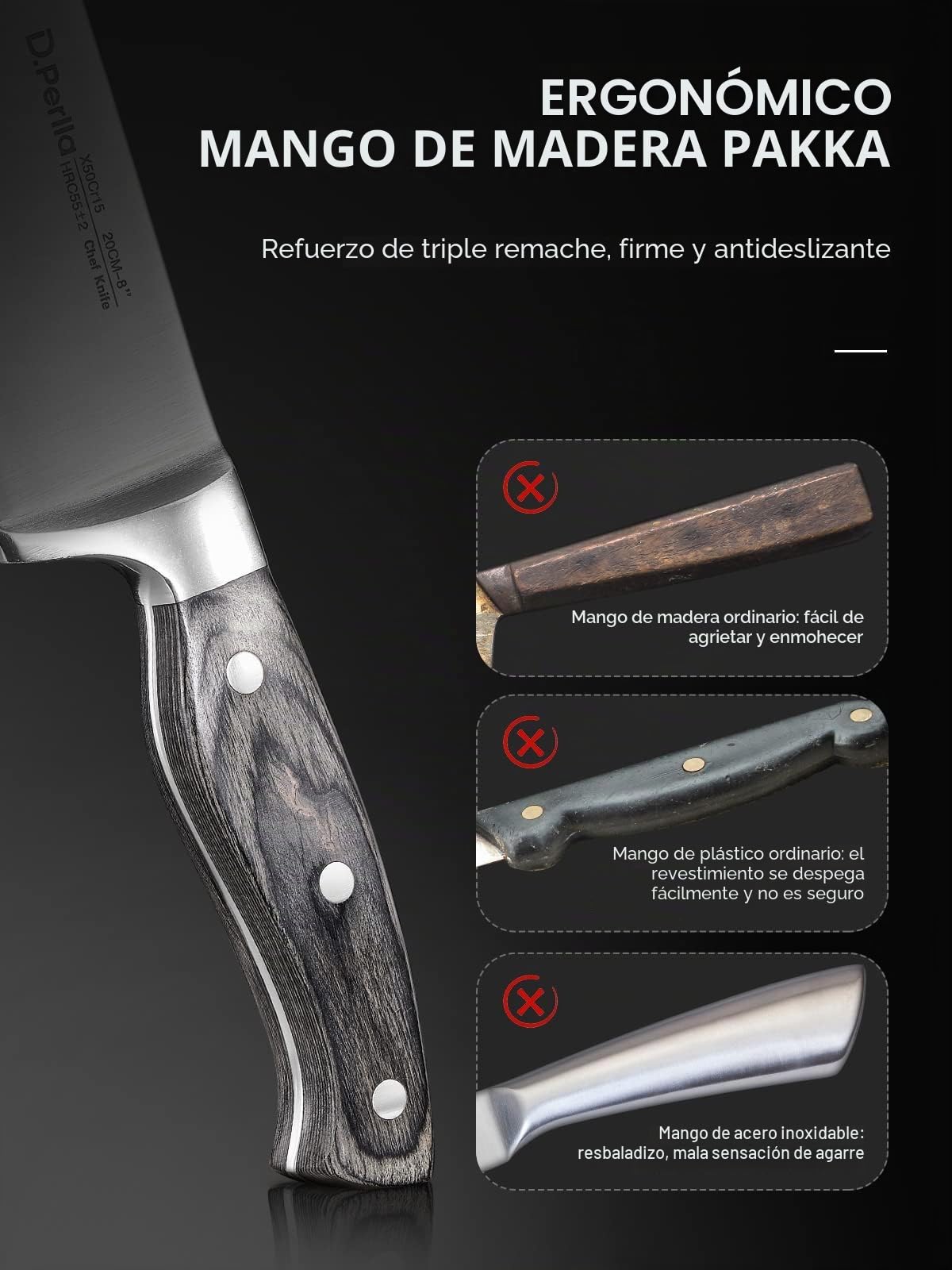 Juego de Cuchillos de Cocina 16 piezas, D.Perlla Cuchillos Cocina Profesional, Hecho de Alemán hoja de Acero Inoxidable | Bloque de Madera | Negro