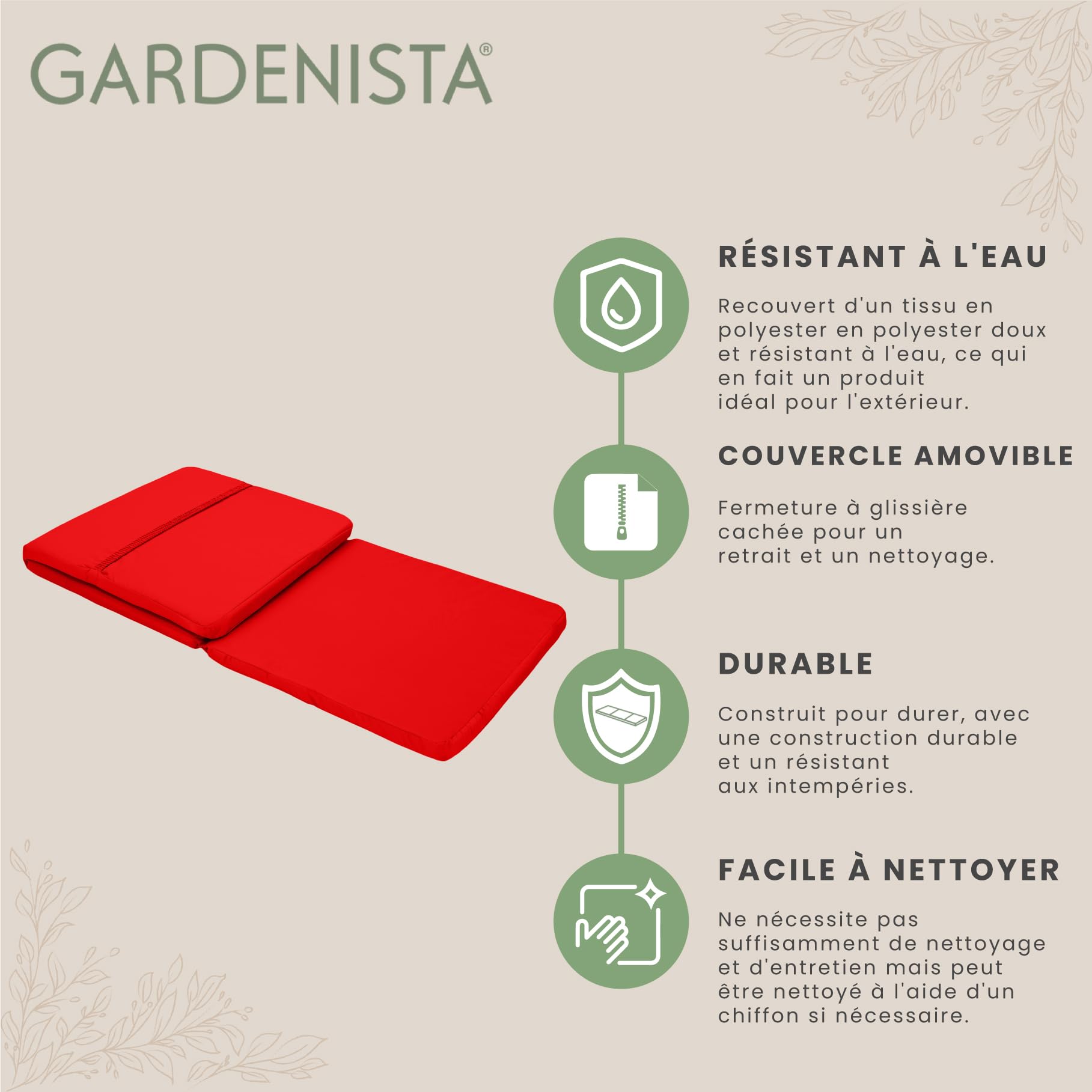 Gardenista Rembourrage de Remplacement pour transat de Jardin pour Allibert Keter Daytona | Coussin de transat en rotin inclinable pour Meubles de Patio | Résistant à l'eau et léger (Rouge)