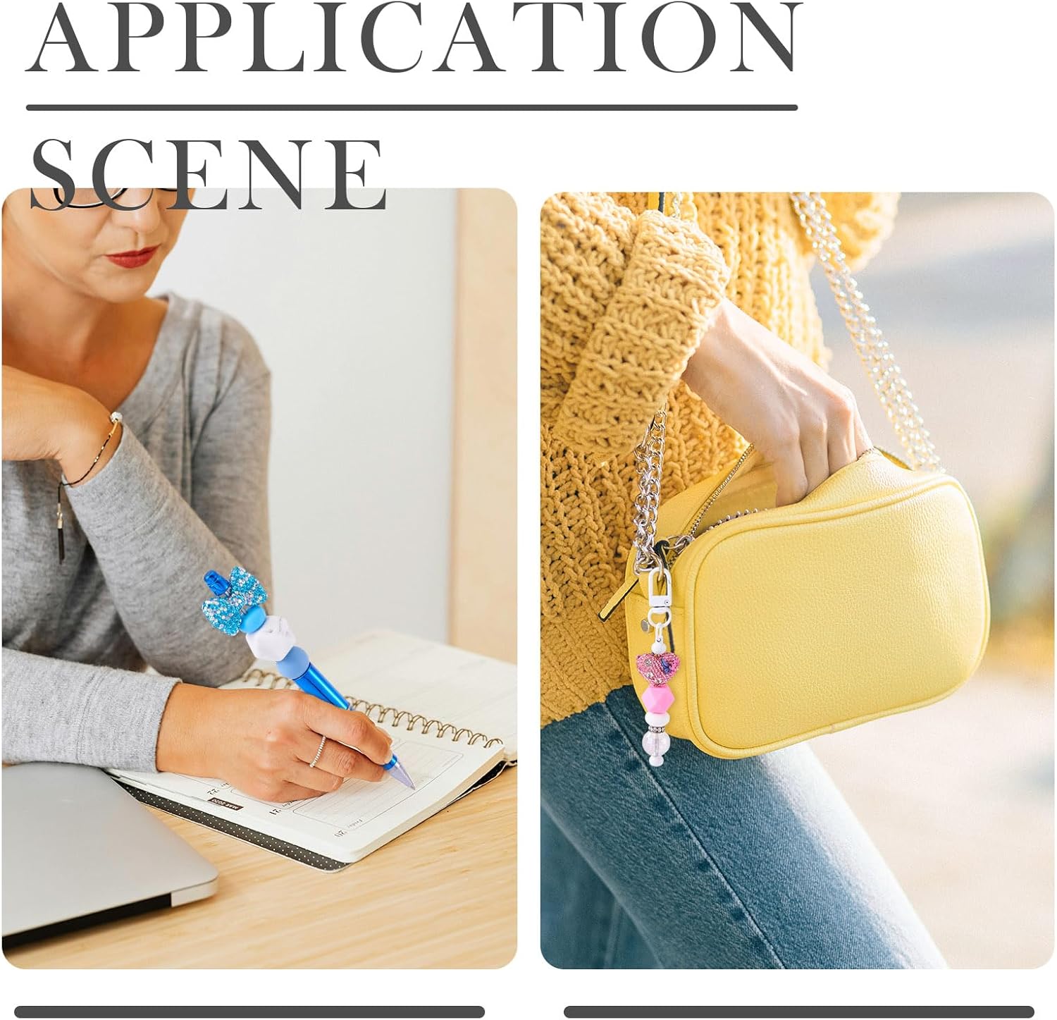 Beadthoven 6pcs Heart Bow Clay Rhinestone Beads, Glitter Crystal Focal Beads for Pens Making, Bling Sparkly Diamond Bead Crystal Bowknot Heart Spacers for Bracelets Keychain Jewelry Making - Image 5